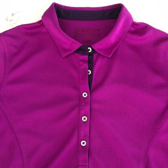 Sunice Athletic SS 5 Button Fitted Polyester Polo Golf Shirt Purple Sz S - Picture 2 of 11